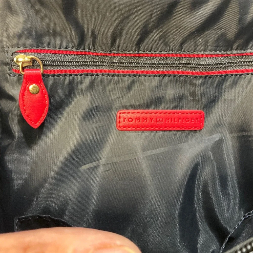 Tommy‎ Hilfiger Black Convertible Backpack Shoulder Bag Purse Red White Blue